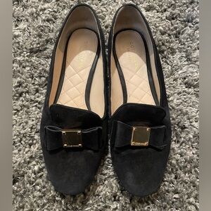 Cole Haan Women's Black Suede Slip On Tally Bow Loafer Sz. 5.5